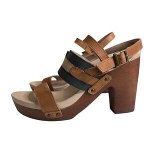Jambu Viola Hand Crafted Leather Platform Wood Grain Clogs‎ Women's Size 8.5